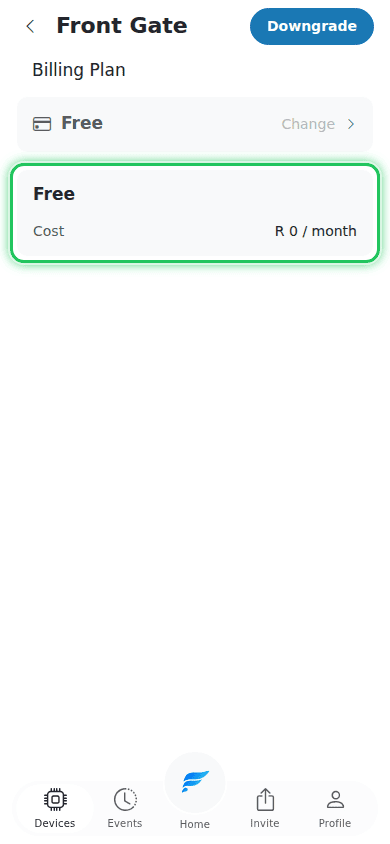 Summary card for a downgrade to Free, showing no Due now