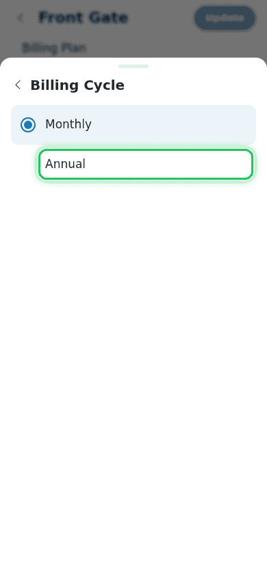 Billing Cycle picker with Annual highlighted