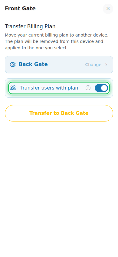 Transfer users toggle on the transfer panel