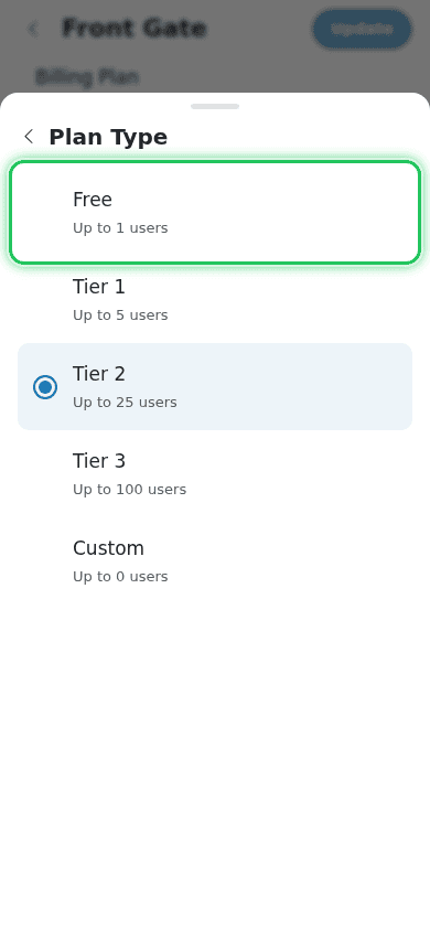 Plan Type picker with a lower tier highlighted
