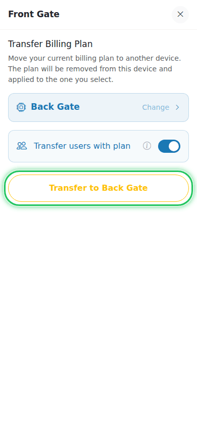 Transfer to target-device button highlighted