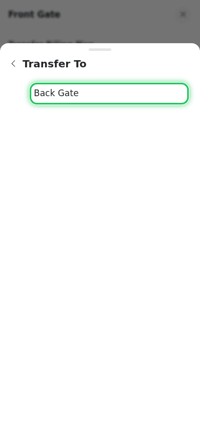 Transfer To picker showing the target device highlighted