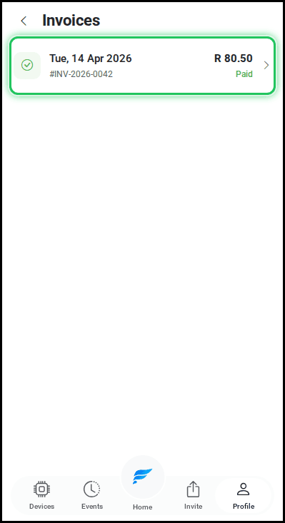 An invoice highlighted in the invoices list